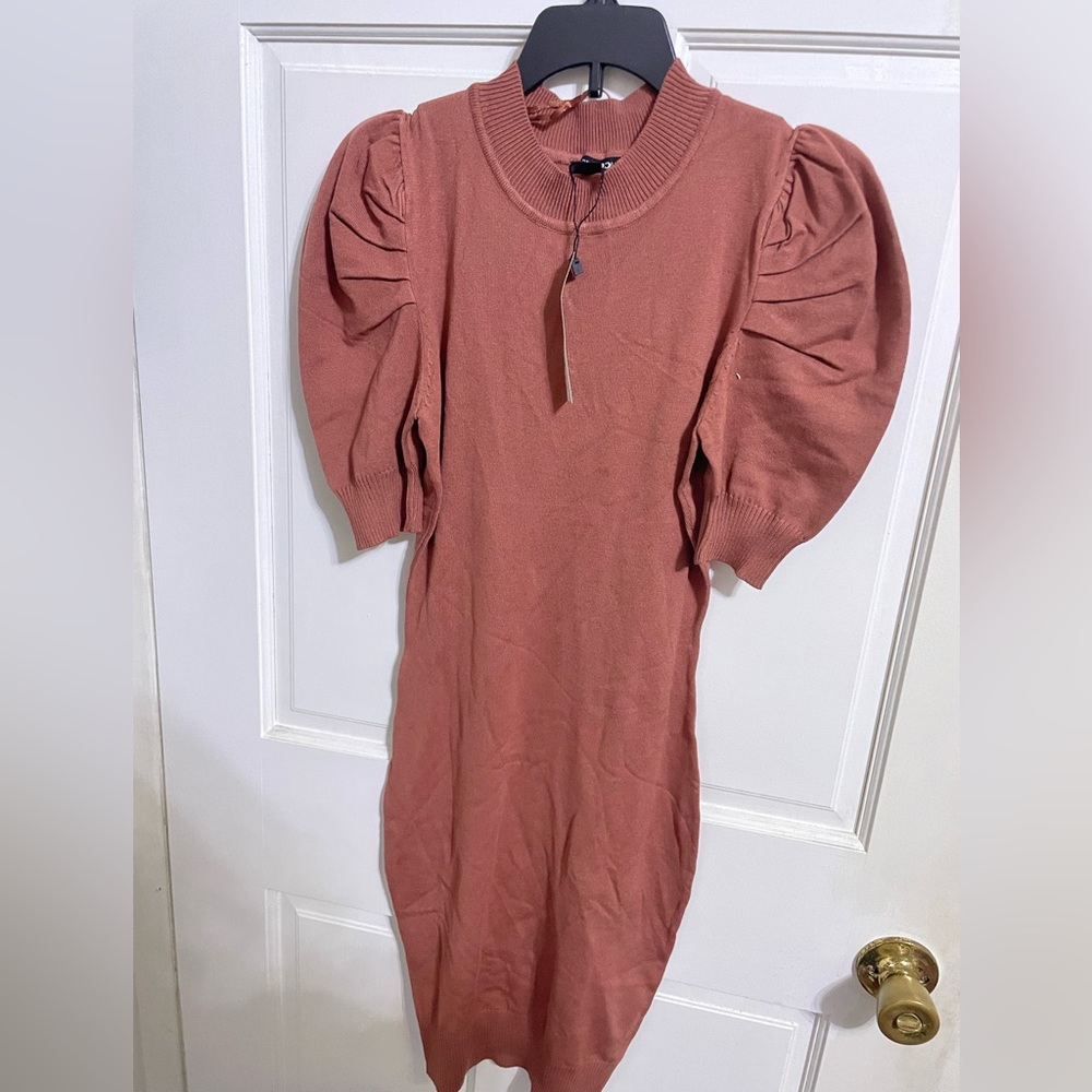 Coral print knit tight dress
